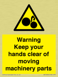 Warning - Keep your hands clear of moving machinery parts